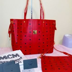 MCM Medium Liz Reversible Tote Red